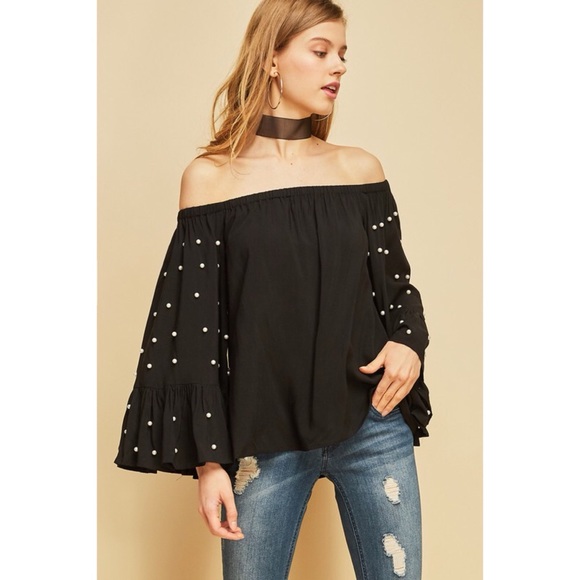 Hannah Beury Tops - LAST ONE!! Pearl Detailed Off the Shoulder Top